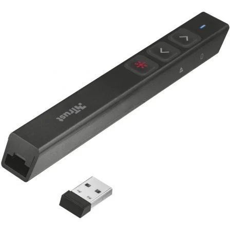 PRESENTADOR INALÁMBRICO TRUST SQUBE ULTRA-SLIM - LÁSER ROJO - 4 FUNCIONES POWERPOINT - ALCANCE 15M - MICRO RECEPTOR USB - 1XAAA
